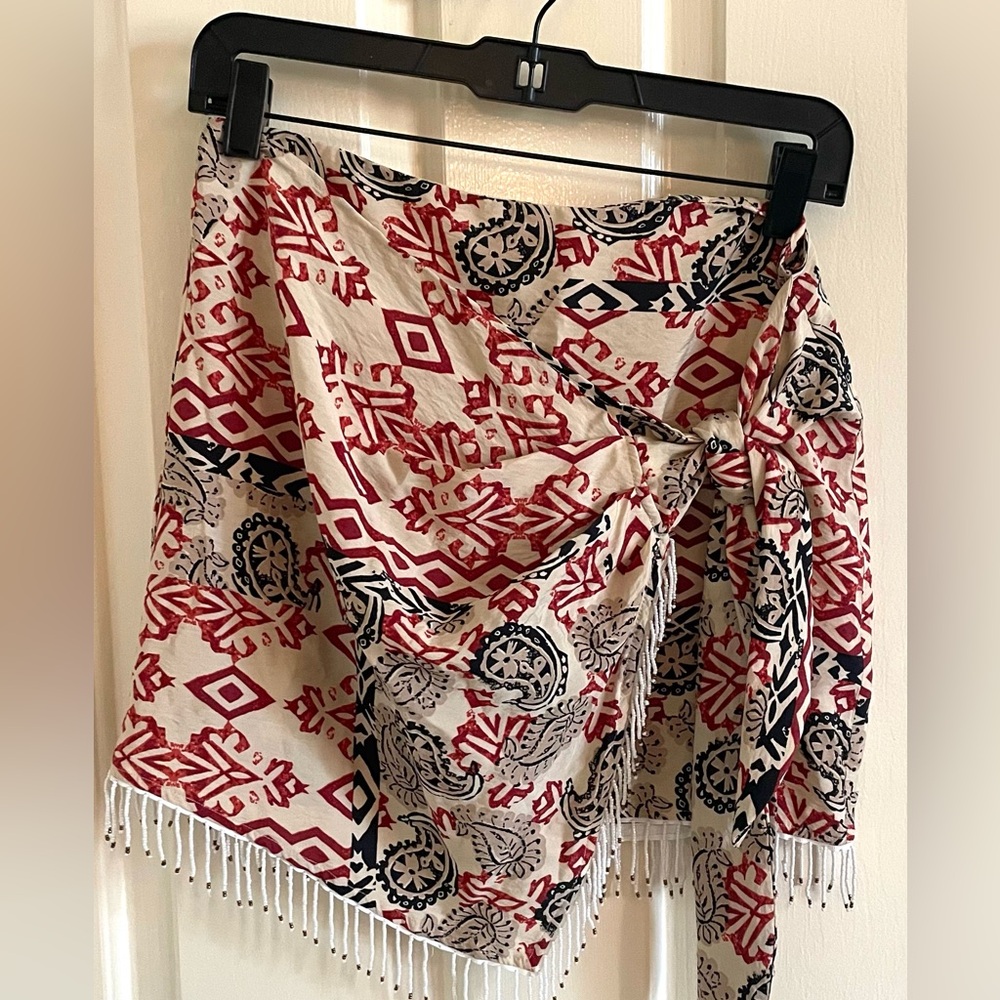 Zara Tribal Print Fringe Mini Skirt  • Size XS • NWT